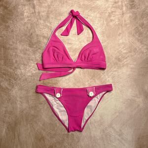 Vintage Y2K Ocean Girl Two Piece Bikini Set Pink Tropical Vacation Surf Retro